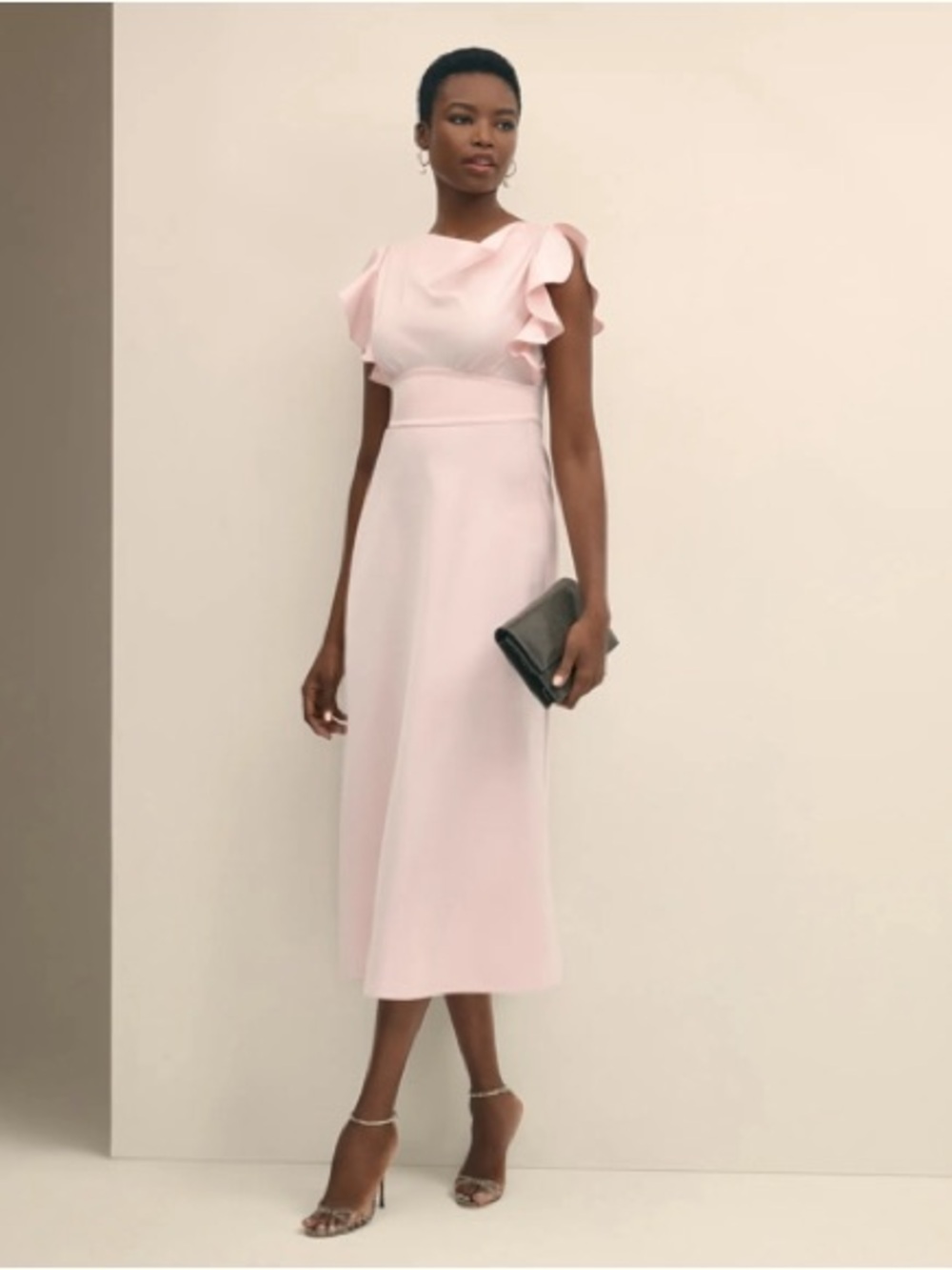Brooks Brothers Pale Pink Ruffle-Sleeve Midi Dress